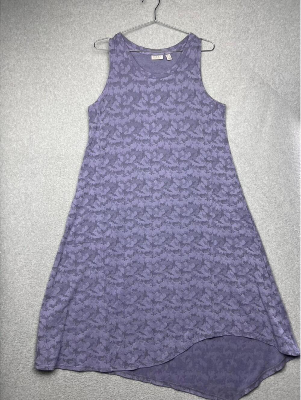 LOGO Lori Goldstein Dress L Purple Jacquard Sharkbite Hem Lagenlook Knit Midi